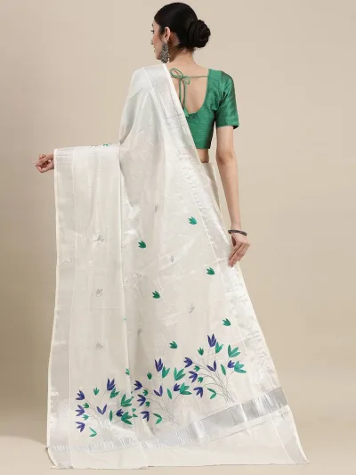 Traditional Onam Kasavu Tissue Embroidery Kerala Saree